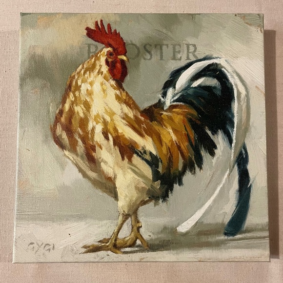 9" SQUARE COLORFUL CANVAS PRINT OF ROOSTER - Picture 1 of 5